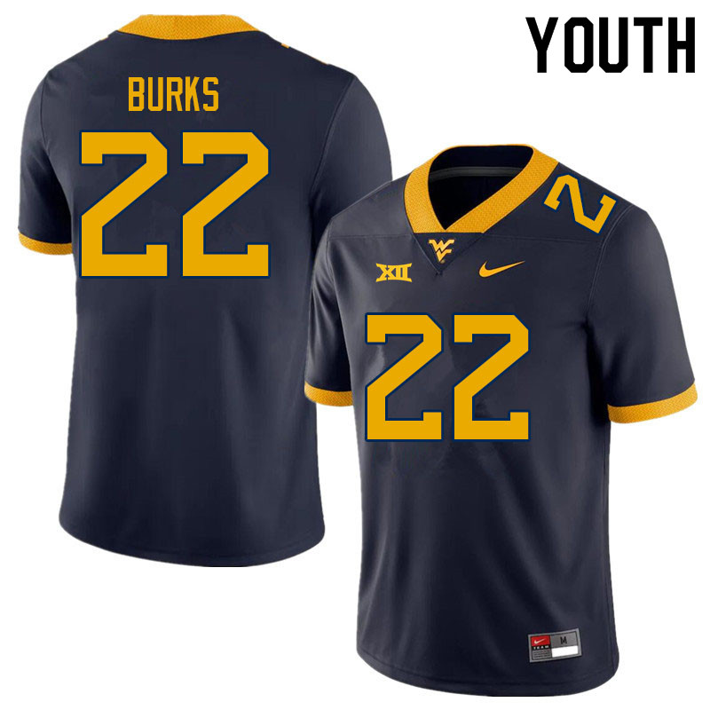 Youth #22 Aubrey Burks West Virginia Mountaineers College Football Jerseys Sale-Navy - Click Image to Close